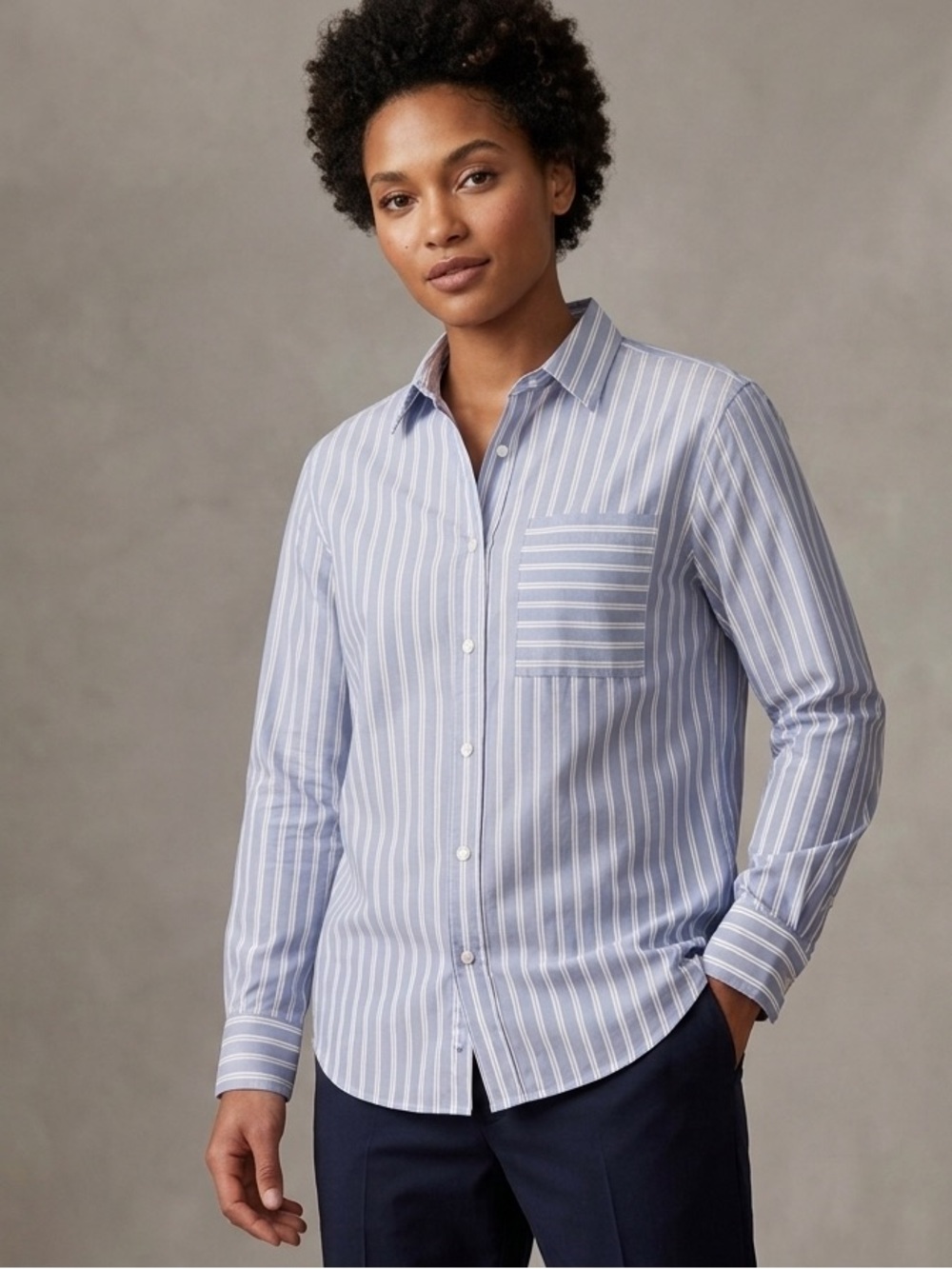 NWT Banana Republic Blue and White Striped Dress Shirt Medium